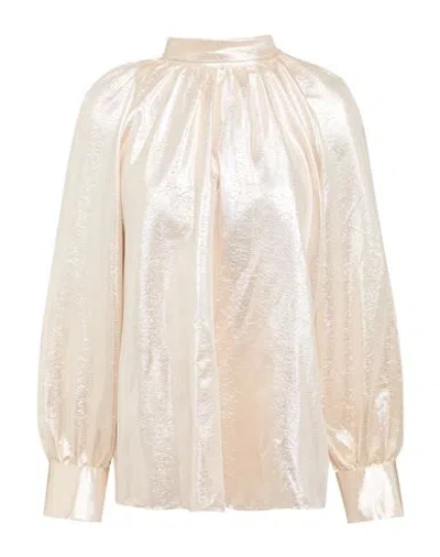 Caliban Woman Top Beige Size 10 Silk, Metallized Polyamide