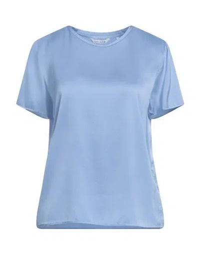 Caliban Woman Top Light Blue Size 10 Silk, Elastane