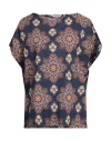 Caliban Woman Top Navy Blue Size 14 Cotton In Navy Blue