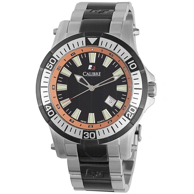 Calibre Hawk Date Black And Orange Dial Stainless Steel Men's Watch Sc-5h1-04-007-079 In Metallic