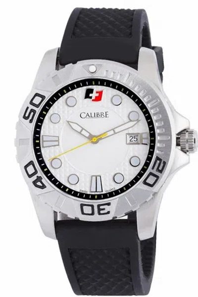 Pre-owned Calibre Men's Sc-4a1-04-001 Akron Luminous White Dial Black Rubber Date Watch