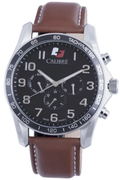 Pre-owned Calibre Men's Sc-4b1-04-007.1 Buffalo Round Tachymeter Date Leather Band Watch