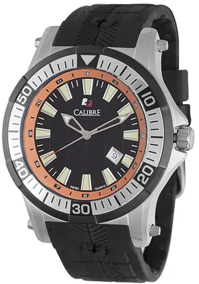 Pre-owned Calibre Men's Sc-4h1-04-007.079 Hawk Date Stainless Steel And Black Rubber Watch