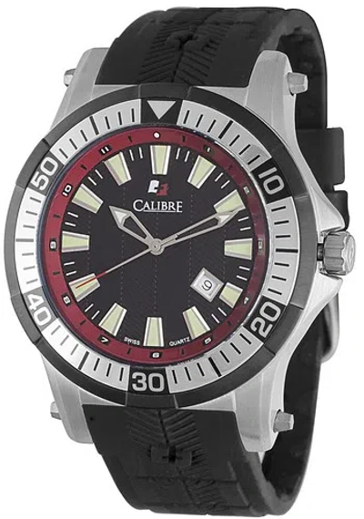 Pre-owned Calibre Men's Sc-4h1-04-007.4 Hawk Date Stainless Steel And Black Rubber Watch