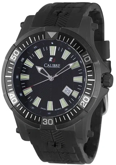 Pre-owned Calibre Men's Sc-4h1-13-007 Hawk Black Ion-plated Stainless Steel Rubber Watch