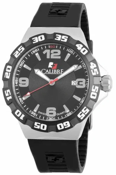 Pre-owned Calibre Men's Sc-4l1-04-007 Lancer Steel Black Dial Black Rubber Watch