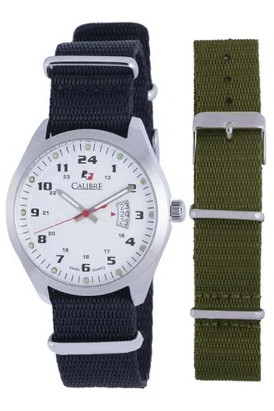 Pre-owned Calibre Men's Sc-4t1-04-001sc Trooper Interchangeable Canvas Strap Watch