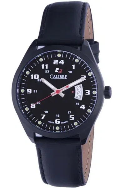 Pre-owned Calibre Men Sc-4t1-13-007 Trooper Black Stainless Steel Leather Band Date Watch