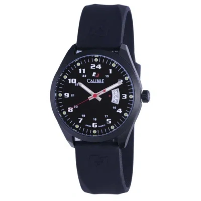 Pre-owned Calibre Men's Sc-4t1-13-007r Trooper Black Ip Stainless Steel Rubber Date Watch