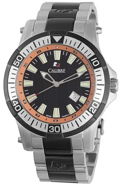 Pre-owned Calibre Men's Sc-5h1-04-007.079 Hawk Date Quartz Silver And Black Steel Watch