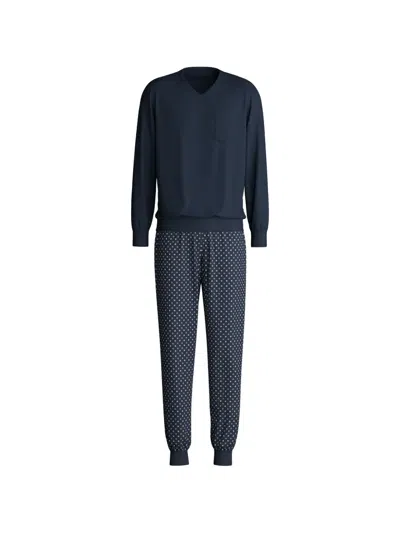 Calida Chest-pocket Patterned Pajama Set In Blue