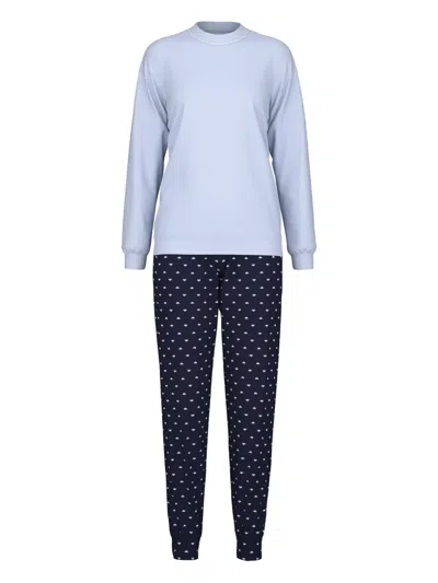 Calida Long-sleeve Heart-print Pyjamas In Blue