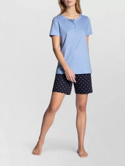 Calida Lounge Short Sleeve Crew Neck Set In Blue