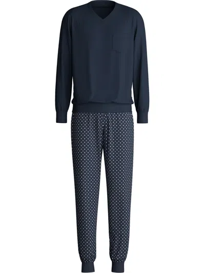 Calida Navy Cotton Pajamas In Blue