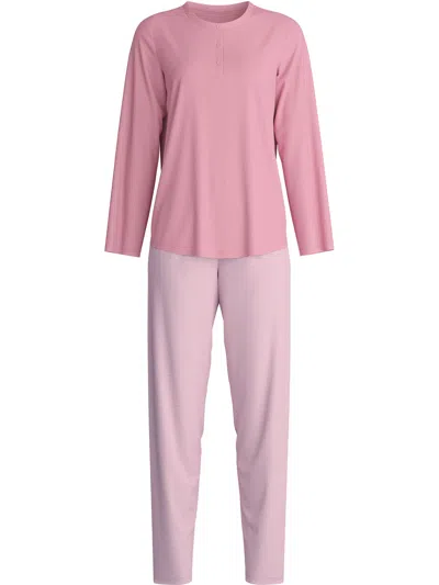 Calida Henley-neck Striped-pattern Pyjama In Pink
