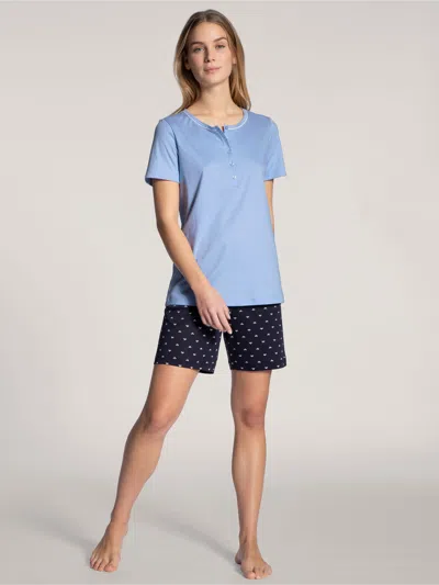 Calida Button-placket Shorts Pajama Set In Blue