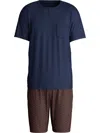 Calida Henley-neck Geometric-print Pyjama In Blue