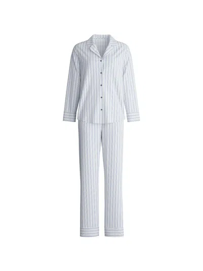 Calida Striped Long Sleeve Pyjama Set Notch Collar In Blue
