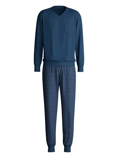 Calida V-neck Chest-pocket Pyjama In Blue