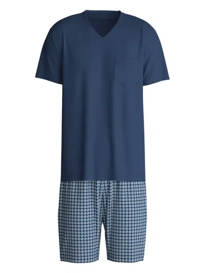 Calida V-neck Geometric-print Pyjama In Blue