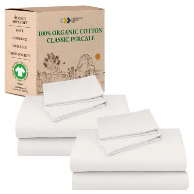 California Design Den Pack Of 2 100% Organic Cotton Sheet Sets - Crisp Percale, Lightweight, Breathable And Durable In Bright White