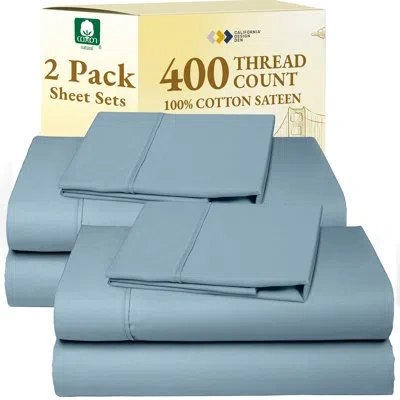 California Design Den Pack Of 2 Deep Pocket Sheet Sets - Soft 400 Thread Count, 100% Cotton, Durable Sateen In Sky Blue