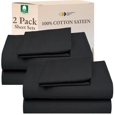 California Design Den Pack Of 2 Natural 100% Cotton Sheet Sets - Soft Sateen, Lightweight, Breathable & Durable Bedding In Dark Grey (black Tone)
