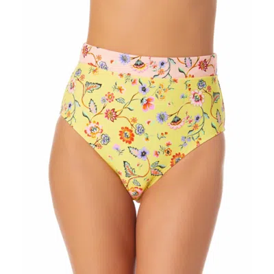 California Waves Juniors Womens Floral Print High-rise Swim Bottom Separates In Yellow