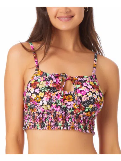 California Waves Juniors Womens Floral Print Tie Neck Bikini Swim Top In Multi