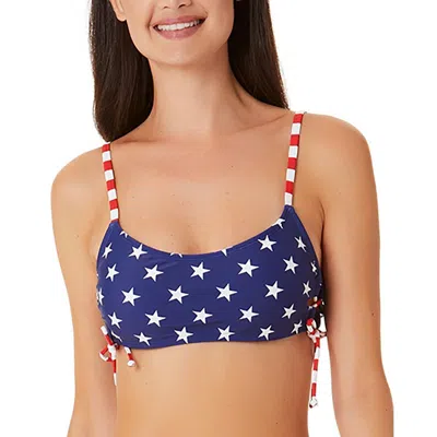 California Waves Juniors Womens Printed Lace-up Bikini Swim Top In Blue
