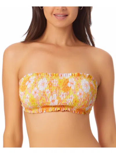 California Waves Juniors Womens Smocked Bandeau Bikini Swim Top In Multi