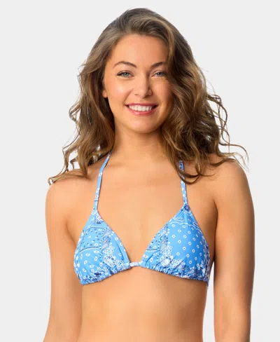 California Waves Women's Bandana Print Tunnel Triangle Swim Bikini Top, Macy's Exclusive In Blue