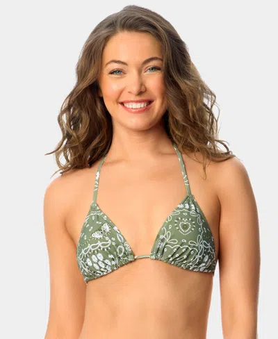 California Waves Women's Bandana Print Tunnel Triangle Swim Bikini Top, Macy's Exclusive In Green