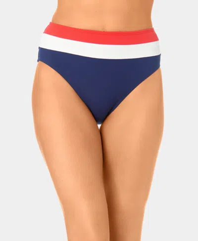 California Waves Women's Color-block Mini Rib Banded High-waist Swim Bottoms In Multi