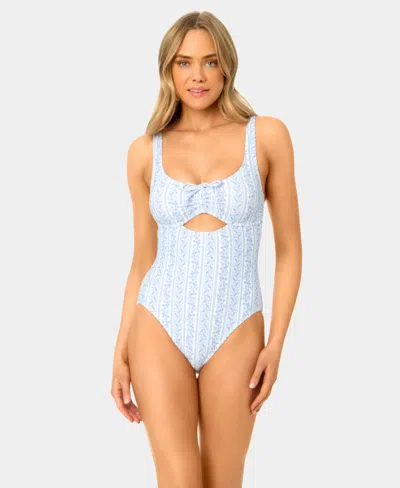 California Waves Women's Ditsy Wide Rib Tunneled One-piece Swimsuit, Created For Macy's In Blue