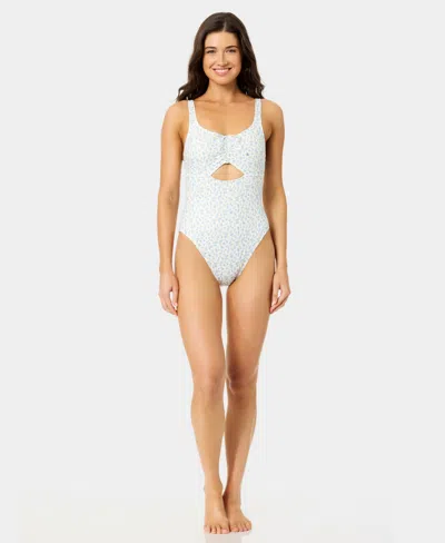 California Waves Women's Ditsy Wide Rib Tunneled One-piece Swimsuit, Created For Macy's In Blue