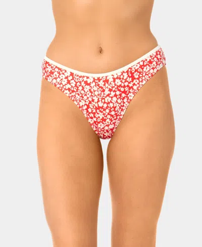 California Waves Women's Garden Ditsy Wide Rib High-leg Swim Bottoms In Red