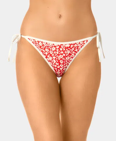 California Waves Women's Garden Ditsy Wide Rib Side-tie Swim Bottoms In Red