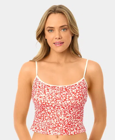 California Waves Womens Garden Ditsy Wide Rib Tankini Top High Leg Swim Bottoms In Pink