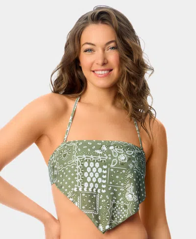 California Waves Women's Printed Bandeau Neck Swim Bikini Top, Macy's Exclusive In Green