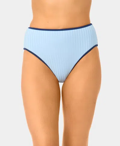 California Waves Women's Solid High-waist Contrast Binding Swim Bottoms In Blue