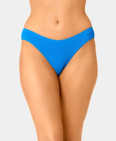 California Waves Women's Solid Popcorn Scrunch Low-rise Scoop Swim Bottoms In Blue