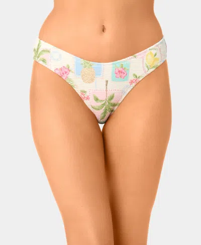 California Waves Women's Solid Popcorn Scrunch Low-rise Scoop Swim Bottoms In Multi