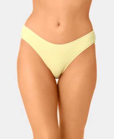 California Waves Women's Solid Popcorn Scrunch Low-rise Scoop Swim Bottoms In Yellow