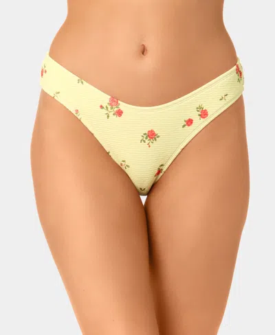 California Waves Women's Solid Popcorn Scrunch Low-rise Scoop Swim Bottoms In Yellow