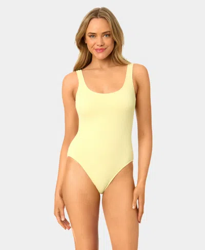 California Waves Women's Solid Popcorn Scrunch Scoop Neck One-piece Swimsuit In Pink