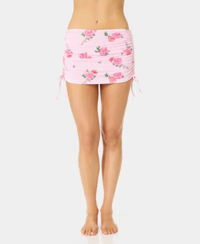 California Waves Women's Solid Popcorn Scrunch Side-tie Swim Skirt In Multi