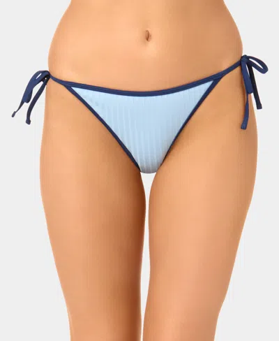 California Waves Women's Solid Wide Rib Side-tie Swim Bottoms In Blue