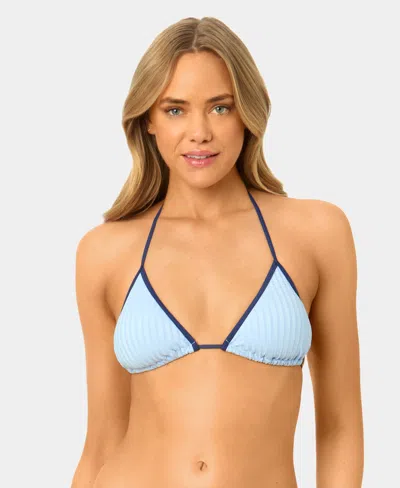 California Waves Women's Solid Wide Rib Triangle Swim Bikini Top In Blue