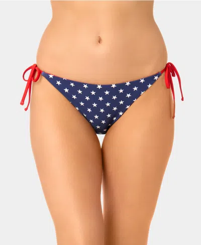 California Waves Women's Star And Stripe Reversible Side-tie Swim Bottoms In Black